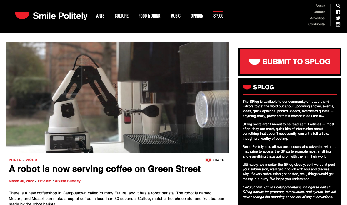 Smile Politely, March 2022 clipping